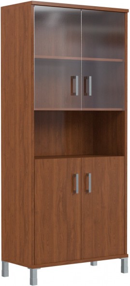 Шкаф высокий с малыми стеклянными и глухими дверьми B 430.10 Орех Гарда 900х450х2054 в Краснотурьинске 